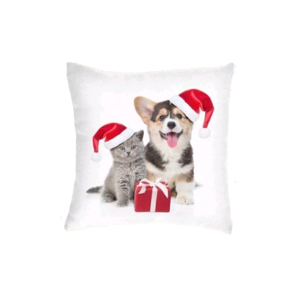 Kitten and Puppy Christmas Pillow Cover